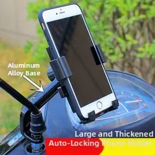 Detail of motorcycle phone mount with aluminum alloy base and secure locking mechanism