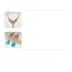 Detailed size chart for vintage crystal flower necklace and earrings in gold alloy