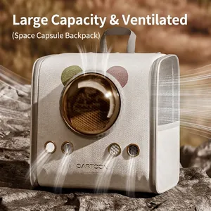 Pet Capsule Backpack PU Leather Breathable Ventilated Foldable Transparent Dome For Cats Small Dogs Cartoon Bear Ears