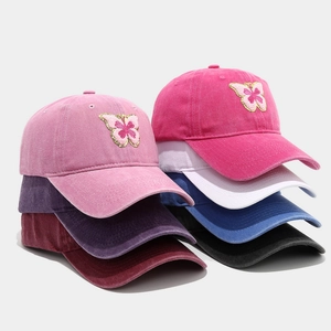Casquette De Baseball Avec Patch Brodé Papillon Coton Lavé Style Vintage Réglable Protection Solaire Mixte