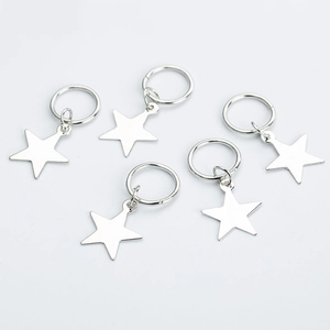 Set of 5 classic silver star charms with rings for hair braids or DIY jewelry