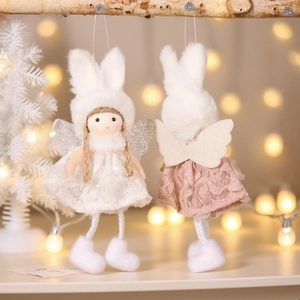 Cute plush reindeer angel dolls with rabbit ears and sequins for Christmas tree decoration