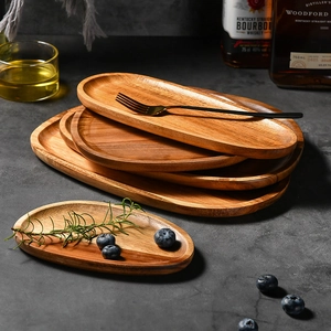 5-piece acacia wood serving tray set for pizza and snacks with natural wood grain