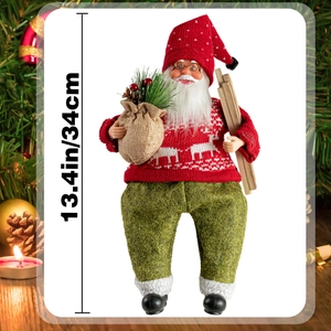 Detailed 13.4-inch sitting Santa Claus doll showing height dimensions for Christmas decor