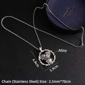 Gothic skull engine pendant necklace with stainless steel chain in dark jewelry box