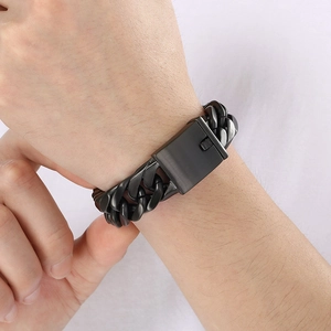 Men's 18mm wide matte black titanium steel Cuban link bracelet with rectangle clasp