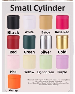 Detailed grid of 12.5cm mini round flower boxes in thirteen colors including gold and red