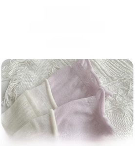 Close-up of elastic ribbed cuffs on Korean style cream patchwork crew socks