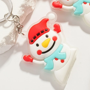 Cute cartoon snowman metal keychain with red hat and blue scarf for Christmas gift
