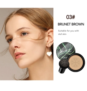 Detail of moisture cushion foundation in 03 Brunet Brown for dull skin with marble lid