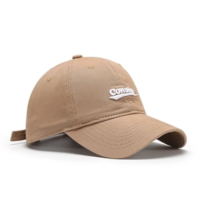 Classic khaki washed cotton baseball cap with white 3D letter embroidery and breathable holes