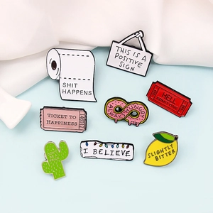 Enamel Pin Brooches Alloy Cartoon Cactus Lemon Ticket Donut Humor Letter Print Badge Novelty Fashion Accessory