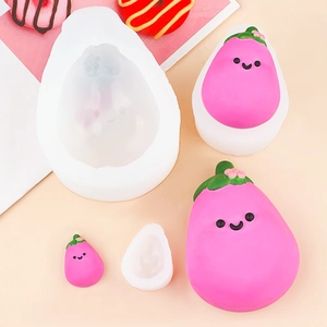 Smiling eggplant silicone mold set for DIY candles, soap and chocolate making crafts