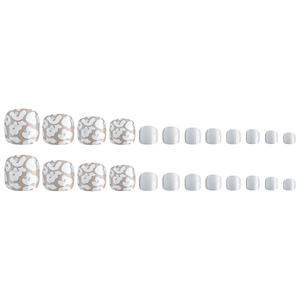 24pcs White Cloud and Gold Foil Press-on Toenails in Creamy Beige Patterns