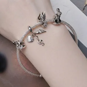 S925 sterling silver music theme charm bracelet featuring guitar and musical note charms