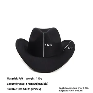 Classic British western style felt cowboy hat in black with adjustable 57cm inner band