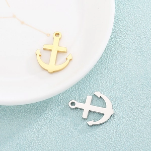 Polished stainless steel anchor pendants in gold and silver finish for couple jewelry