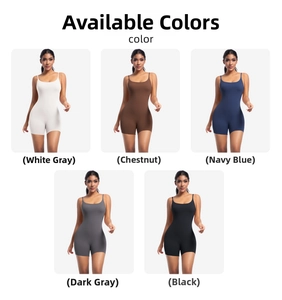 Nude-feel yoga bodysuit in five colors: white gray, chestnut, navy, dark gray, and black