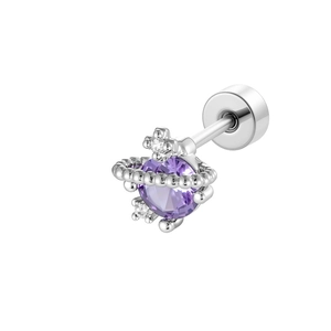 Star-shaped purple zircon stud earring in titanium steel with a silver celestial design