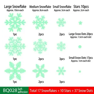 Detailed sheet of Christmas snowflake window stickers including stars and snow dots