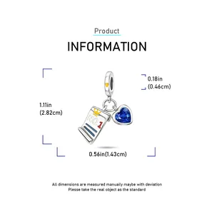 Detailed size chart for S925 sterling silver heart and scroll charm with dimensions