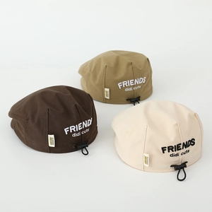 Kids vintage cotton beret hats in brown, khaki and beige with adjustable drawstrings