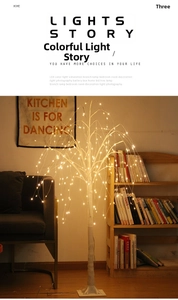 Detailed view of warm white LED birch tree lamp with realistic white branches and stable base