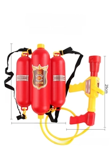 Detailed size chart for kids' red fire extinguisher backpack water gun toy