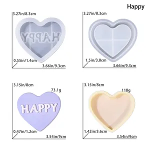 Stampo in silicone per scatola a cuore con coperchio con scritta Happy e base