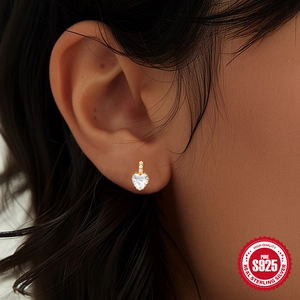 Elegant S925 sterling silver heart stud earring with sparkling white cubic zirconia
