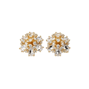 Elegant 14k gold plated pearl flower stud earrings with sparkling crystal rhinestones