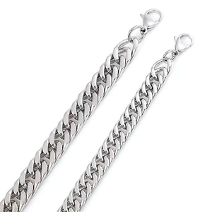 Polished silver stainless steel Cuban link chain necklace for men with lobster clasp