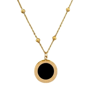 Minimalist titanium steel gold necklace with black onyx pendant and Roman numerals