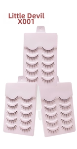 Three-pack set of natural Little Devil style false eyelashes in style X001 shown on white base
