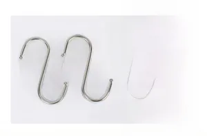 Close-up of durable S-shaped metal hooks with safety ball ends for pet grooming bags