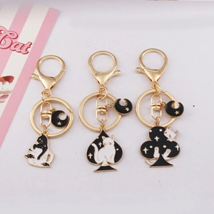 Enamel Cat Keychain Zinc Alloy Bag Charm Spade Heart Moon Star Pendant Cute Cool Jewelry For Women Girls