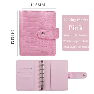Rosa A7 Ringbuch aus PU-Leder mit Krokoprägung und 6-Ring-Metall-Bindung für Planer