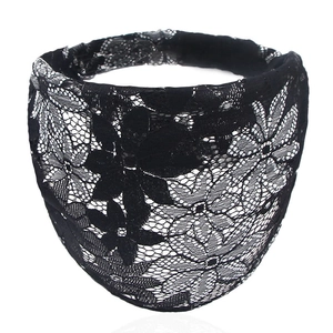 Ethnic style black lace headband for women with floral pattern and wide breathable design