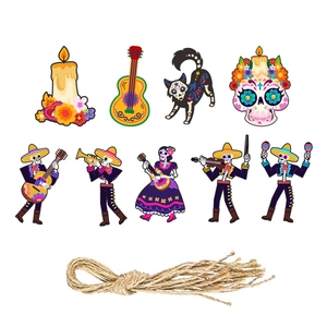 Detail of DIY Day of the Dead banner kit with paper guitar and skeleton musician cutouts
