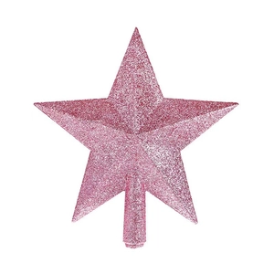 Close-up of pink glitter Christmas tree topper star with textured sparkling finish