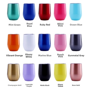 Selection of 12oz double-wall stainless steel tumblers in 15 vibrant colors and finishes