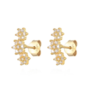 Close-up of S925 sterling silver hallmark on gold-plated zircon flower stud earrings