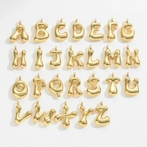 Full set of 26 alphabet balloon pendants in polished gold finish on white background