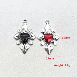 Gothic retro heart wing alloy pendants in red and black, size 39mm x 25mm weight 3.8g