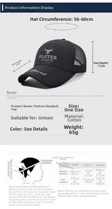 Detailed size chart for mesh baseball cap featuring 56-60cm head circumference guide