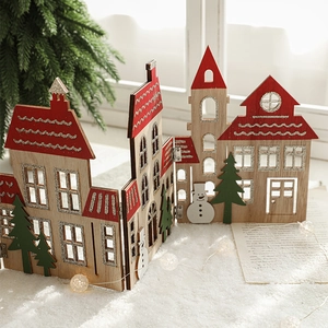 Foldable wooden Christmas fence house decoration with snowmen silhouettes and glitter