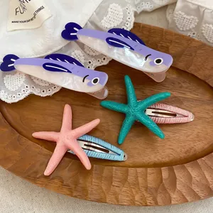 Acrylic starfish and fish hair clips set for women in ocean style beach hair accessories