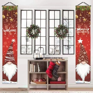 Bannières de Noël rouges avec gnomes et texte Merry Christmas pour décoration de porte