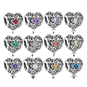 Perle De Charme Coeur Évidé Alliage Pierre De Naissance Design Filigrane Pour Fabrication De Bijoux DIY Couleur Argent