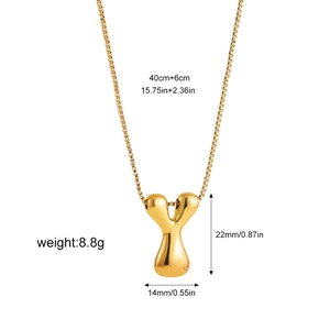 18K gold letter Y bubble necklace with size dimensions and weight details in 40cm+6cm chain
